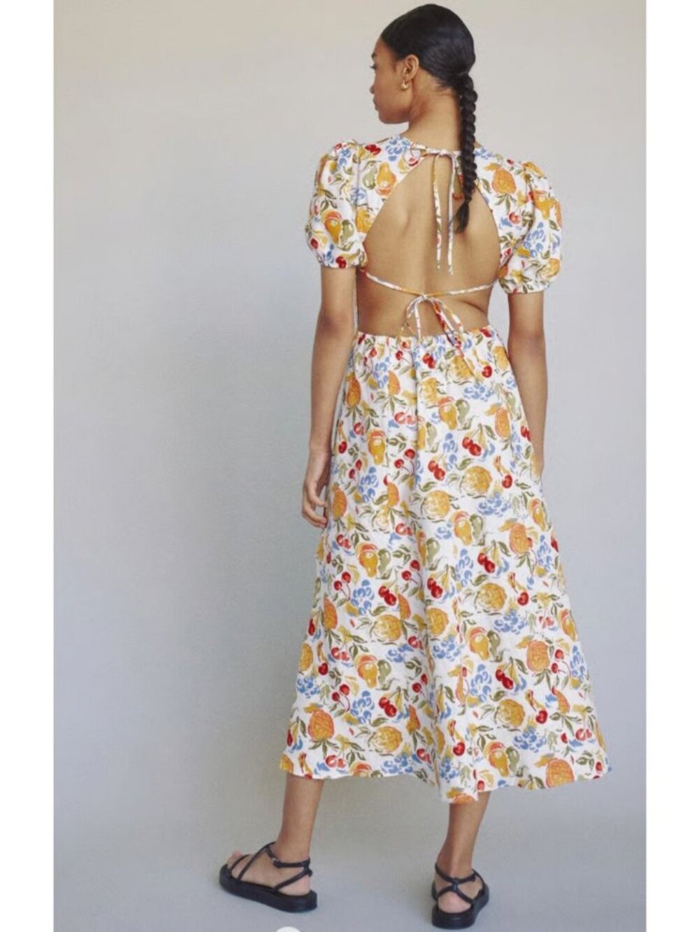 Reformation Anneliese Linen Midi Dress Fruit Cocktail Size 10 - Picture 2 of 10
